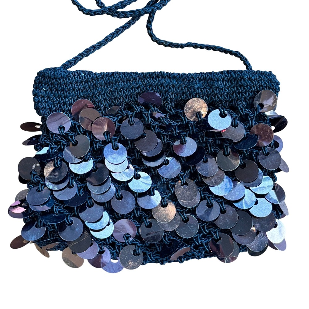 Jean Betancourt‎ New York Black Sequin Crochet Evening Shoulder Bag